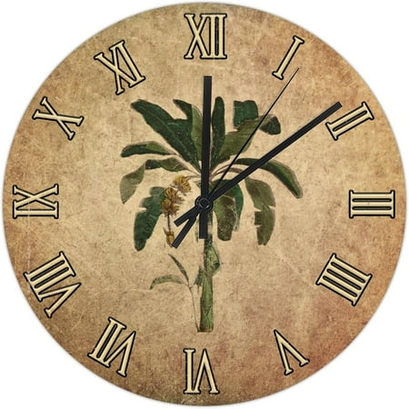 Round Palm Tree Wall Clock - Palm Tree Pvc Wall Clocks For Bedroom, Kitchen, Outdoor Decorative Hanging Clock, 15X15In