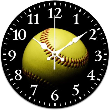 Round Silent Non-Ticking Wall Clocks, Softball Black Beautiful Silent Desk Clock Easy To Read For Home Office Bedroom Living Room Decorative 13.4 Inch