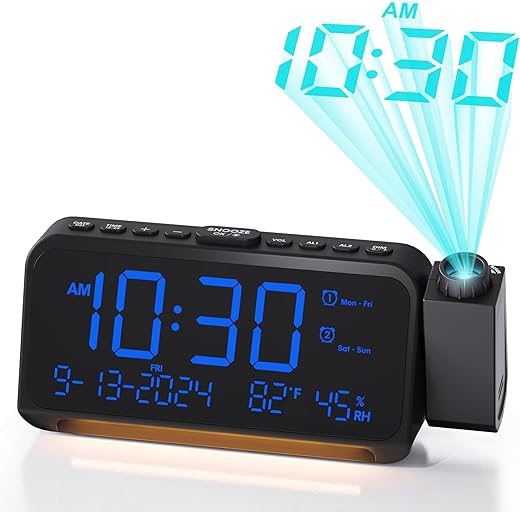 Roxicosly Projection Alarm Clock for Bedroom | Projects Time on Wall Ceiling | Ultra Clear Large Numbers for Poor Eyesight | No Blurry Image, Easy to Read Dimmable Display | Rotatable Projector