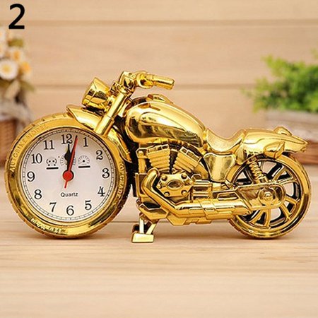 Ruanlalo Creative Motorcycle Shape Quartz Clock Alarm Clock Time Keeper Desktop Decor Gold