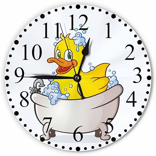 Rubber Cartoon Duck Wall Clock Cute Bubble Bath Soap Suds Swimming Clock 10 Inch Silent Non-Ticking Clocks Battery Operated for Home Living Laundry Room Kitchen Bedroom Office