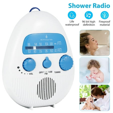 RuiKeShower radio Hanging Waterproof Shower Clock Radio - Mini Portable Waterproof Operated Shower Radio Speaker/ Clock LCD Screen for Home Beach Bathroom Outdoor