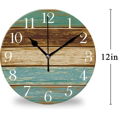 Rustic Silent Wall Clock Non-Ticking,Weathered Beachy Boards Design And Oce