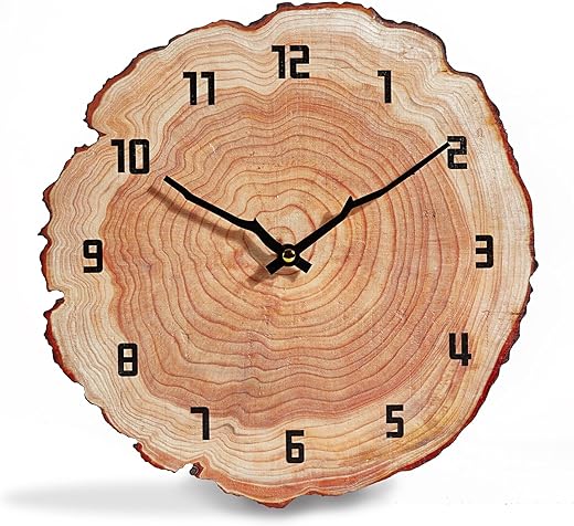 Rustic Wall Clock Silent 12 Inch Battery Operated Wooden Home Decor for Bathroom Kitchen Bedroom Living Room,Annual Ring