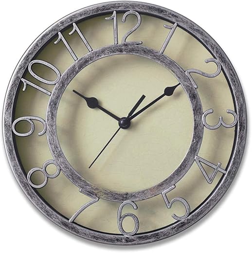 SAC SMARTEN ARTS 8" Silent Quartz Wall Clock Non-Ticking Digital Silver Clocks with 3D Numbers and Plastic Bezel Easy to Read Vintage Wall Clock