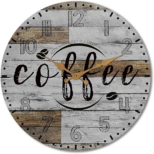 SAC SMARTEN ARTS Rustic Kitchen Wall Clock Wooden Office Coffee Decor Wall Clocks 12 inches Silent Clocks for Kitchen/Office/Coffee Corner Coffee Bar Decoration