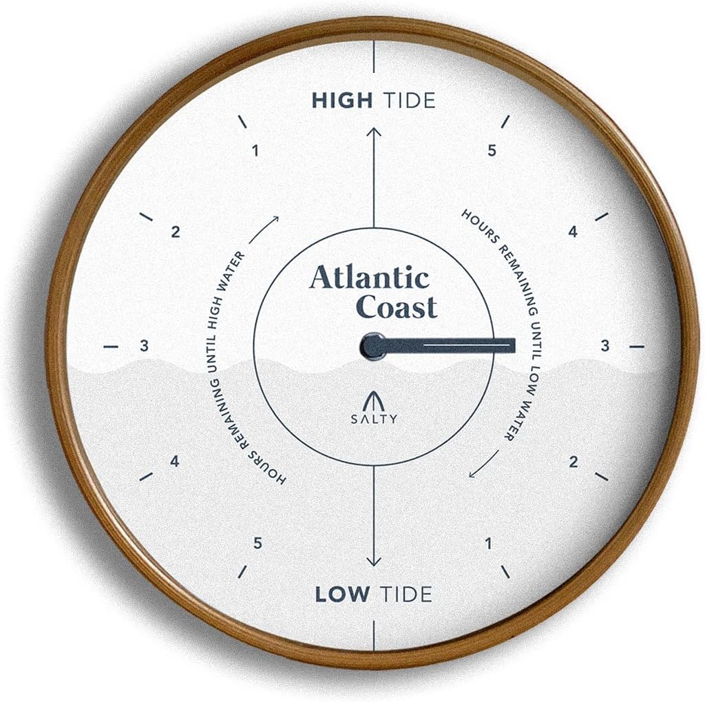 SALTY Home - Tide Clock - Coastal Decor - 12.2Inch Wall Clock - Premium Wood Dial - Silent Clock Movement - Quartz Mechanism - Battery Operated - Atlantic Coast Classic White