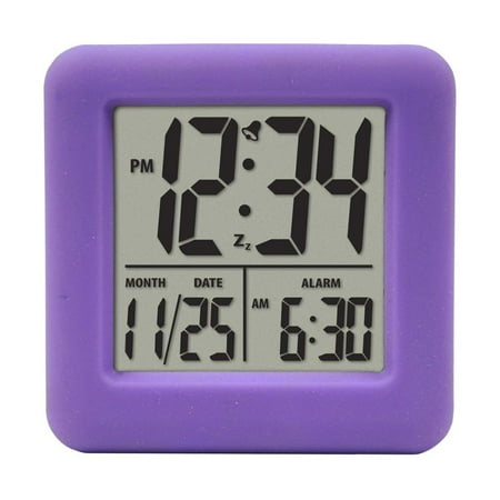 SANAG Silicone Cube Alarm Clock 12/24 Hours Large Numbers LCD Display Nightlight Digital Alarm Purple