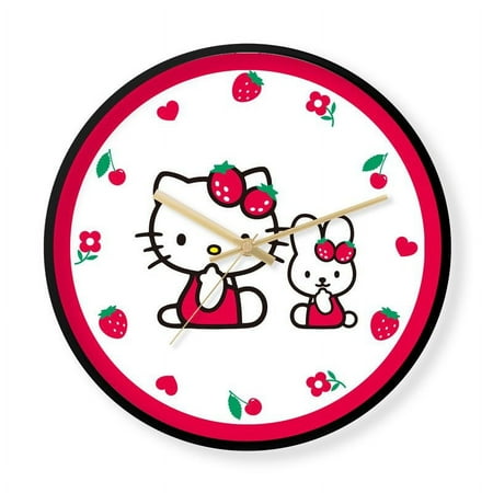 Sanrio Hello Kitty Cartoon Anime Creative Wall Clock Kawaii Girly Heart Bedroom Living Room Decoration Pendant Silent Clock