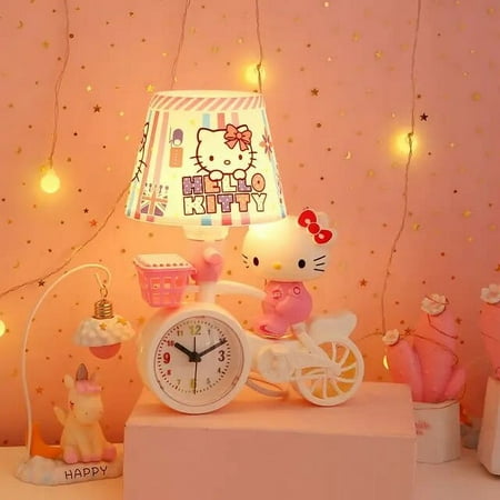 Sanrio Kawaii Anime Hello Kitty Model Cartoon Bedroom To Sleep Night Light Bedside Lamp Alarm Clock Decorate Kid Gift Girl Toys