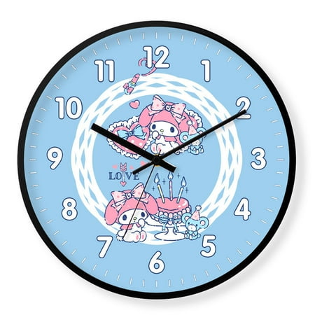 Sanrio My Melody Hello Kitty Cartoon Creative Anime Wall Clock Kawaii Fashion Room Decoration Silent Travel Time Quartz Clock