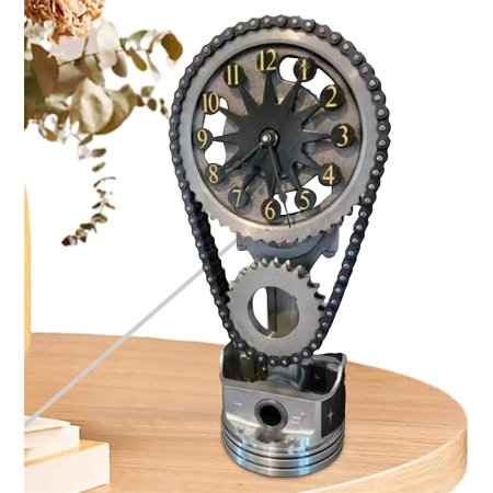 Savvy Vintage Rotating Gear Clock, Steampunk Clock with Moving Gears, Creative Metal Timing Chain Clock Ornaments Chain Gear Clock for Living Room Office Desktop Home Decor