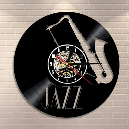 Saxophone Music Instrument Vinyl Wall Clock,Vinyl Record Clock Wall Art Black Handmade Art Home Unique Gift idea