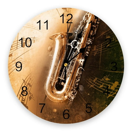 Saxophone Note Retro Round Wall Clock Creative Home Decor Living Room Quartz Needle Digital Wall Clocks Hanging Watch