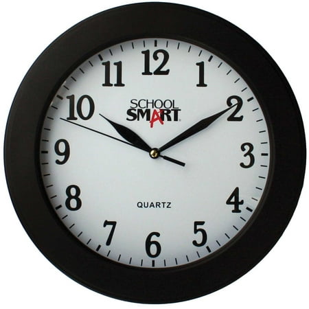 School Smart Wall Clock, 10 Inches, White Dial and Black Frame