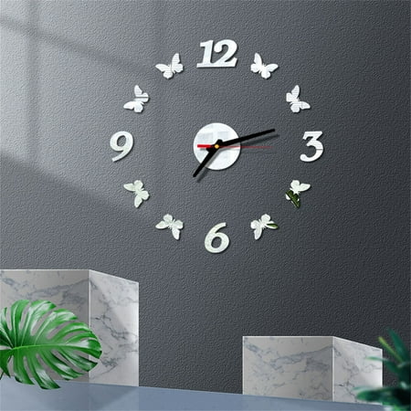 SDJMa 3D DIY Frameless Wall Clock for Living Room Decor Large Modern Design Sticker Butterfly Clocks for Bedroom 3D Mirror Surface Wall Clocks Decoration Unique Stick on Wall Clocks