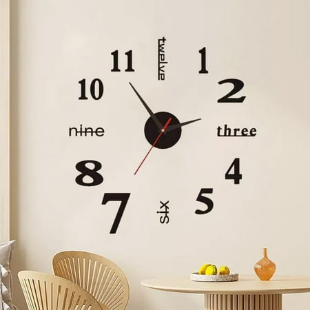 SDJMa Frameless DIY Wall Clock,3D Surface Mirror Wall Clock Modern Design Large Mute Wall Watches Stickers for Living Room Bedroom Home Decorations