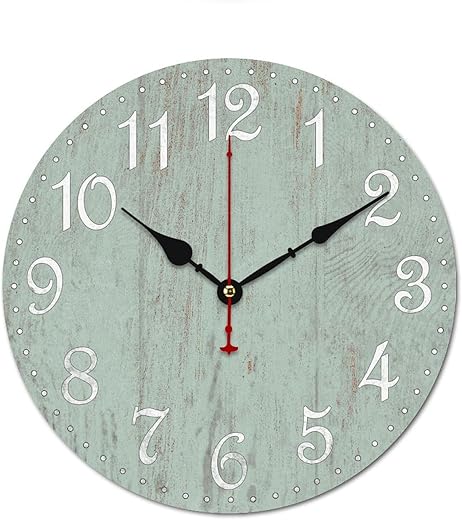 Seafoam Green Silent Wall Clock Decorative for Bathroom, House, Farmhouse, Housewarming Gift, Wall Clock Battery Operated - 12in Seafoam Green Rust Clocks Gifts for Family