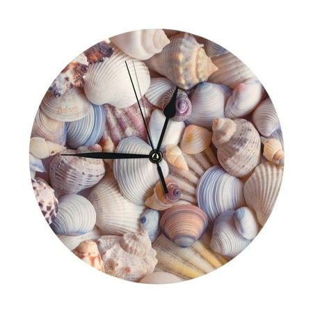 Sea Shells Wall Clock Silent Non Ticking - 10 Inch Battery Operated Modern Clocks for Living Room Bedroom Kitchen Bathroom Office Classroom, Decorative Clocks