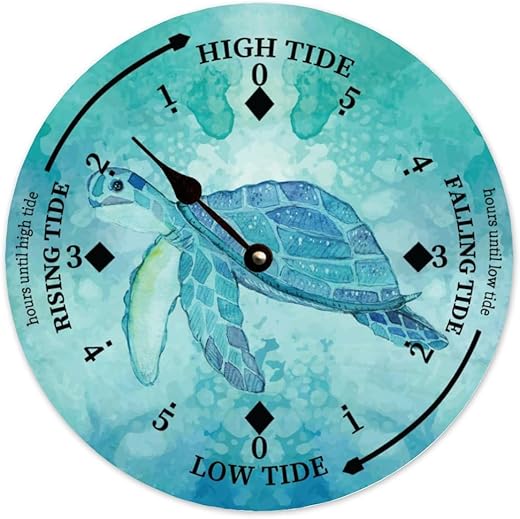 Sea Turtles Tide Clock Nautical Theme Personalized Beach Clocks Round Wooden Tidal Clock Vintage Decor for Home Office Housewarming Gifts 10 Inch, Multicolor