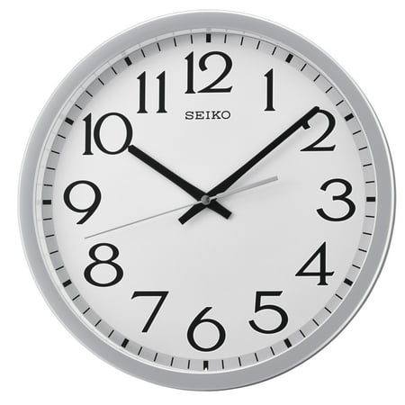 Seiko 12 Easy Read Round White Wall Clock, Silver Frame, Traditional, Quartz, Analog, QXA711SLH