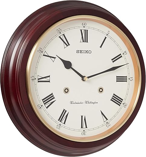 Seiko 12 Inch Grain Finish Wall Clock with Numbers and Dual Quarter Hour Chimes