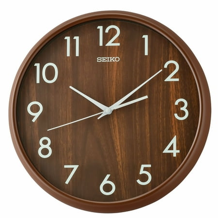 Seiko 12 inch Shinrin Round Wall Clock Dark Brown Faux Wood Arabic Numerals Analog Quartz QXA810BLH