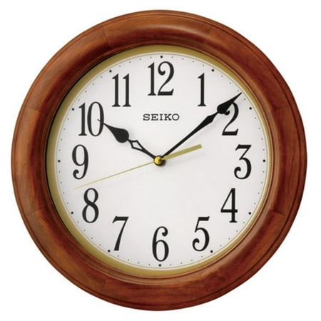 Seiko 12 Light Brown Wall Clock, Round, Traditional, Analog, Quartz QXA522BLH