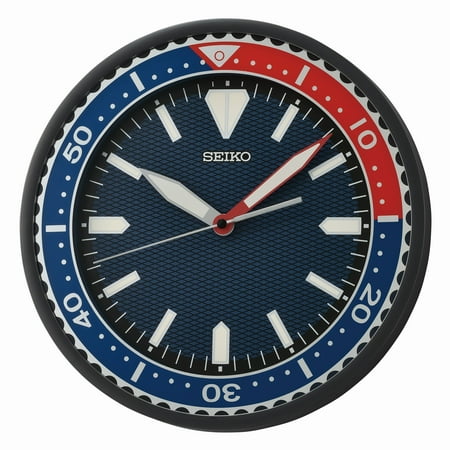 Seiko 12 Sporty Watch Dial Wall Clock, Blue Quartz Traditional Sports Analog Heritage Quiet Sweep LumiBrite QXA791JLH