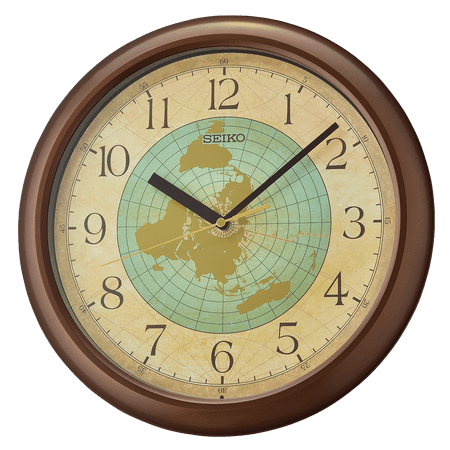 Seiko 12 World Globe Wall Clock, Metallic Brown, Traditional Quartz, Analog QHA006BLH