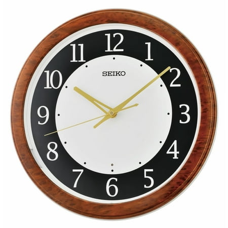 Seiko 13 inch Round Hi/Lo Luminous Wall Round Clock Black, Brown White Quartz Analog QXA788ZLH