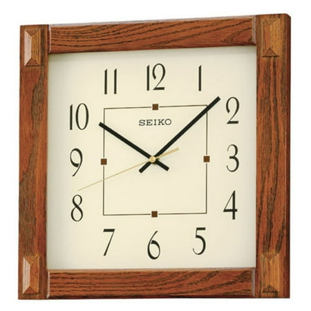 Seiko 13 Square Medium Brown Wood Wall Clock, Analog, Quartz, QXA469BLH