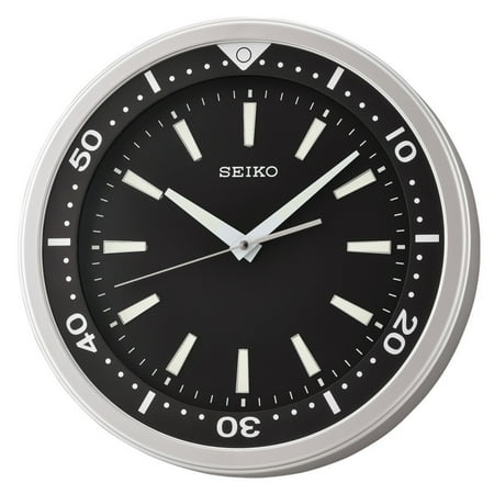 Seiko 14 Ultra-Modern Watch Face Black & Silver Tone with Quiet Sweep Wall Clock QXA723ALH