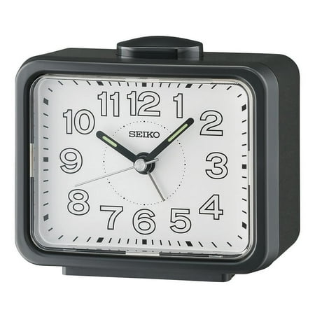 Seiko 3.5 inch Akarui Bell Alarm, Black Traditional Analog Quartz Desk Clock QHK061KLH