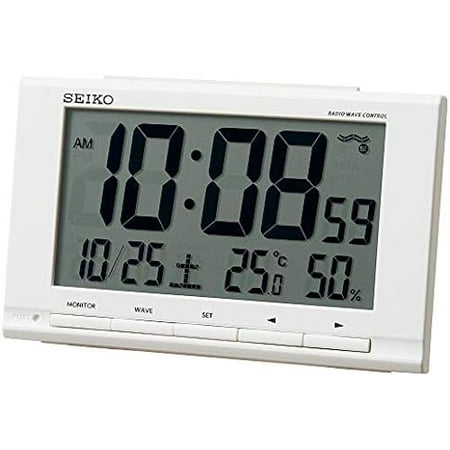 Seiko Clock Clock) table clock White Body size: 9.1 x 14.8 x 4.7 cm Alarm Clock Radio waves Digital calendar temperature humidity Express SQ789W