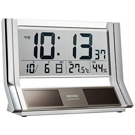 Seiko Clock Table Clock Hybrid Solar Radio Digital Calendar Temperature Humidity Display Silver Metallic SQ690S SEIKO// Movement