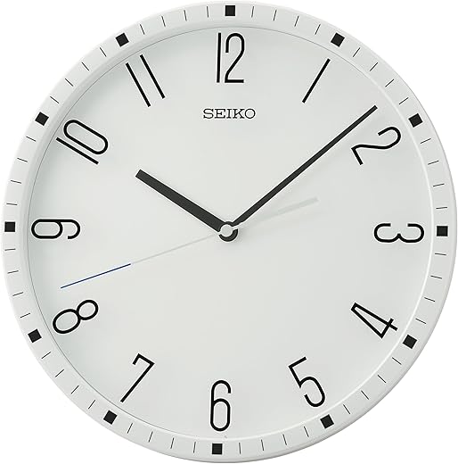 SEIKO Derby Non Ticking Wall Clock, White, 12 Inch