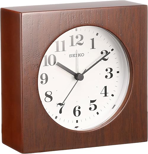 Seiko KR501B Seiko Clock, Wall Clock, Table Clock, Multi-Purpose, Analog, Alarm, Wooden Frame, Brown, Wood