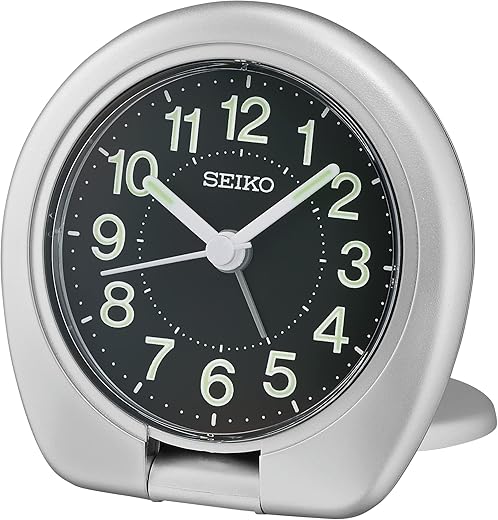 Seiko Sakai Travel Bedroom Alarm Clock, Metallic Silver