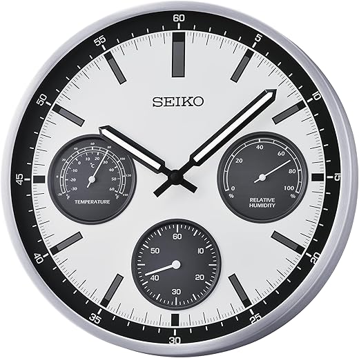 SEIKO Shelby Non Ticking Wall Clock, Silver, 13 Inch