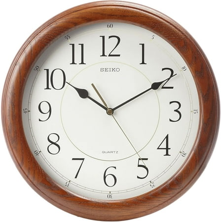 Seiko Wall Clock Quiet Sweep Second Hand Dark Brown Solid Oak Case