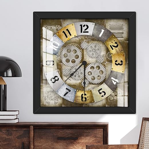 SENQAO Gear Wall Clock, Real Moving Gear Vintage Wall Clock, Large Wall Clocks for Living Room Decor, Industrial Decor, Farmhouse, House Office, Home Decor, Gear Digital Wall Clock with Glass Cover