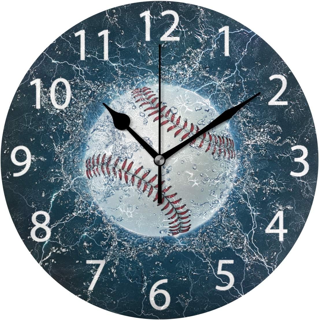 senya Baseball Round Wall Clock, Silent Non Ticking Oil Painting Decorative for Home Office School Clock Art