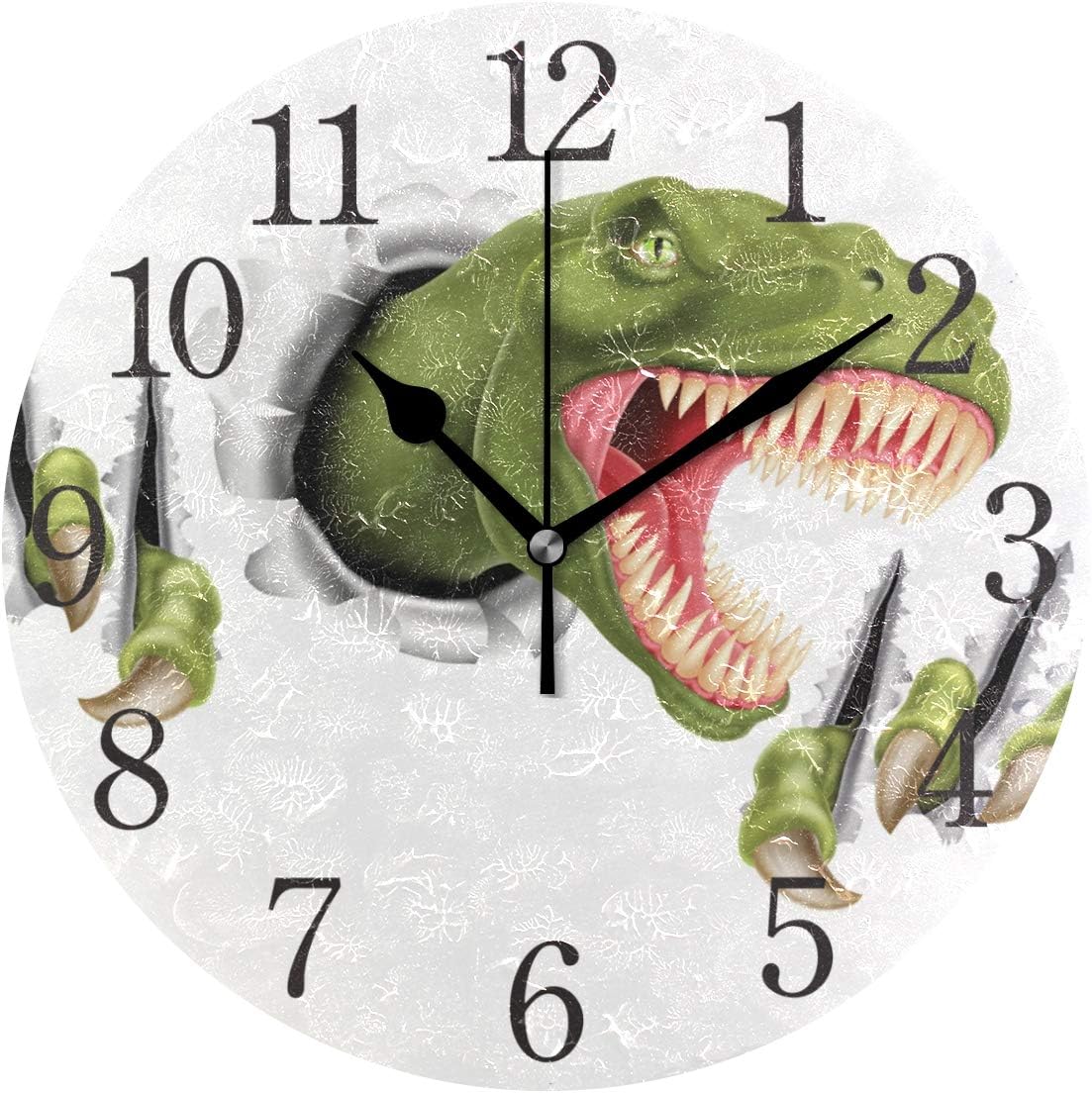 senya Wall Clock Green Dinosaur Silent Non Ticking Operated Round Easy to Read Home Office School Clock