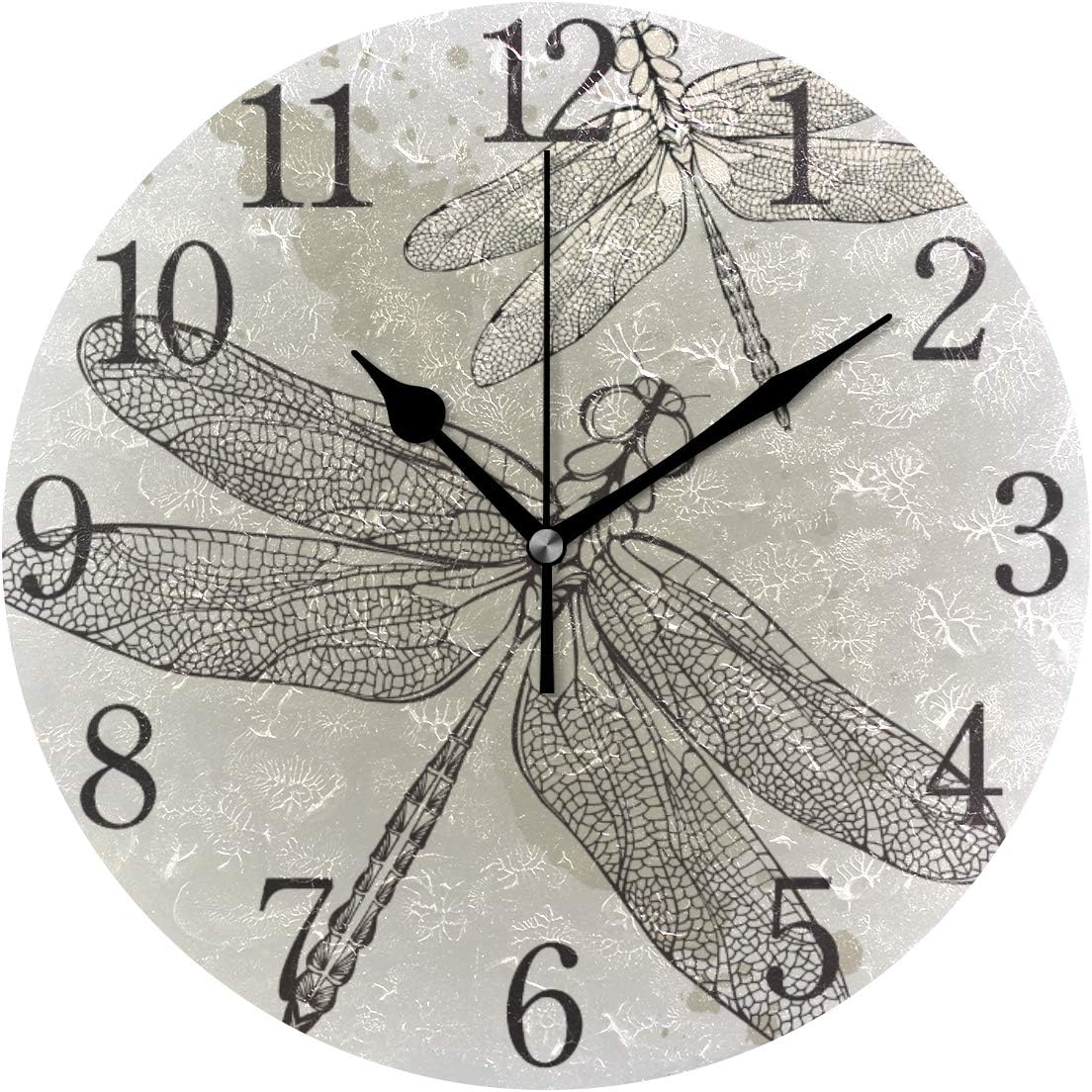 senya Wall Clock Silent 9.5 Inch Battery Operated Non Ticking Round Decorative Acrylic Quiet Clocks for Bedroom Office School Home (Flying Dragonfly)