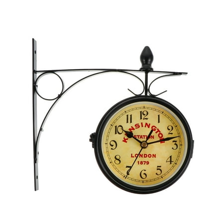 SEXAGESIMO Wrought Iron Antique Brown Double Sided Retro Station Clock Wall D茅cor