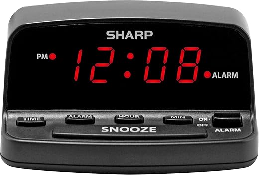 Sharp Digital Alarm Clock with Keyboard Style Controls, Battery Back-up, Easy to Use with Simple Operation, Black Case with Red LED Display