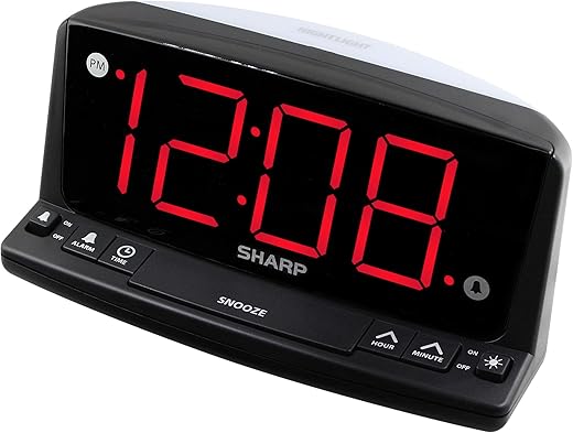 SHARP LED Digital Alarm Clock – Simple Operation - Easy to See Large Numbers, Built in Night Light, Loud Beep Alarm with Snooze, Bright Big Red Digit Display