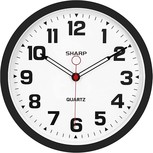 SHARP Matte Black Wall Clock 12 Inch Silent Non-Ticking Modern Stylish Quartz Clocks Battery Operated, Easy to Read