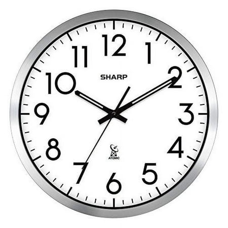 Sharp QA Atomic Analog 12 Wall Clock Sets Automatically Battery Operated Classic Design Style Silver Brushed Finish